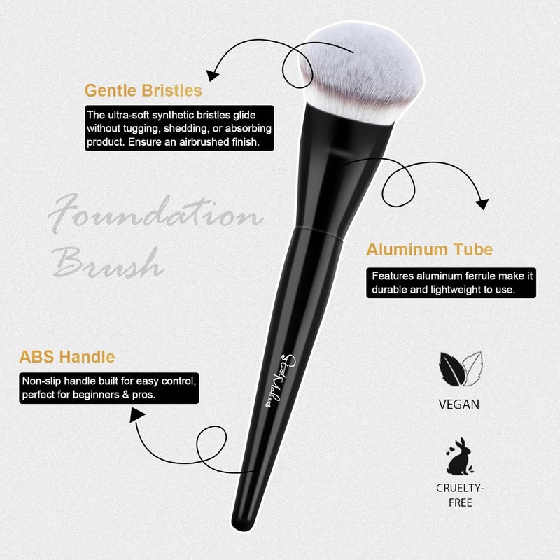 start makers Contoured Foundation Brush, Large Angled Kabuki Makeup Brush for Liquid, Powder, Cream & Stick Foundation Bronzer Contour, Professional Makeup Application Tool for Blending Buffing, Black - Image 5